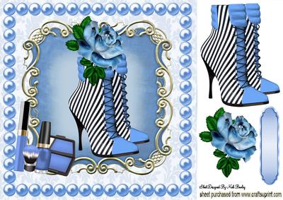Powder Blue Stripe Boots with Blue Rose 8x8