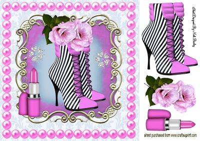 Pink Stripe Boots with Roses and Pink Lippy 8x8