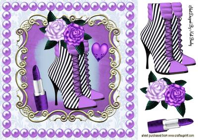 Purple Stripe Boots with Roses & Purple Lippy 8x8