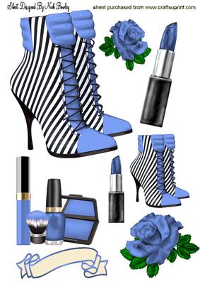 Blue Stripe Boot with Makeup and Roses A4