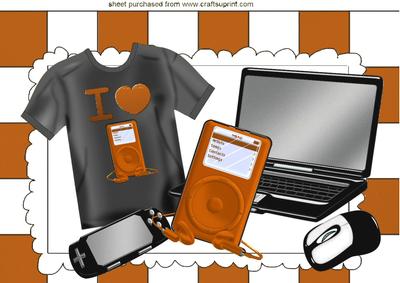 I Love My Mp3, and Laptop with Black/brown T Shirt A4
