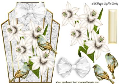 White Daffodils, with Birds & Bow Art Deco Topper