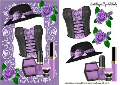 Basque with Hat, Makeup and Purple Roses