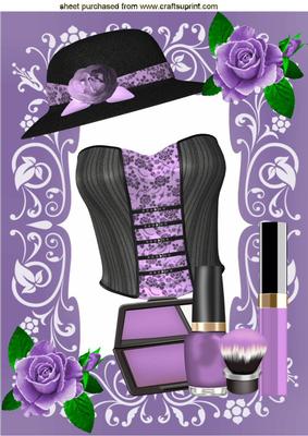 Basque with Hat, Makeup and Purple Roses A4