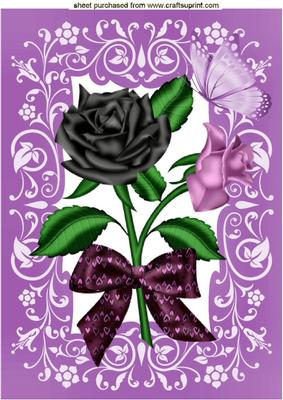 Black Rose with Purple Bow and Butterfly A4