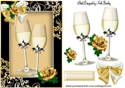 Champagne Glasses with Gold Roses