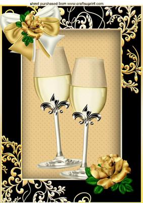 Champagne Glasses with Gold Roses A4