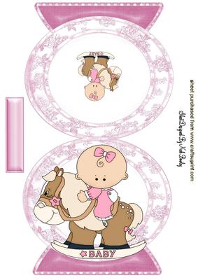 Baby Girl on a Rocking Horse. Quick Card