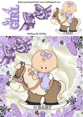 Baby Girl on a Rocking Horse with Bow 8x8