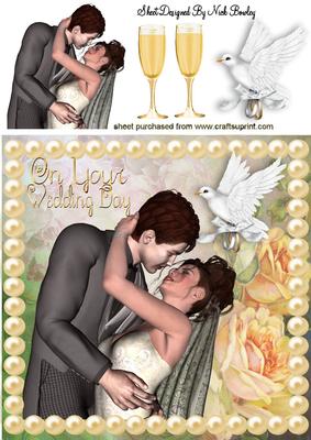 Your Wedding Day, with Dove, Peach Roses & Pearls 8x8