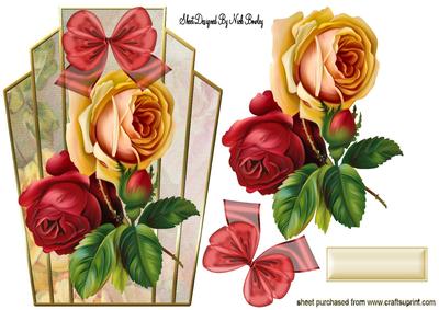 Red & Yellow Roses with Bow Art Deco Topper