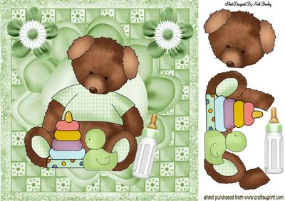 Cute Teddy in Green with Toys 8x8