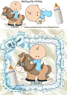 Baby Bow in Blue Ruffle Frame with Rocking Horse 8x8