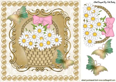 Basket of White Daisies with Butterflies 8x8