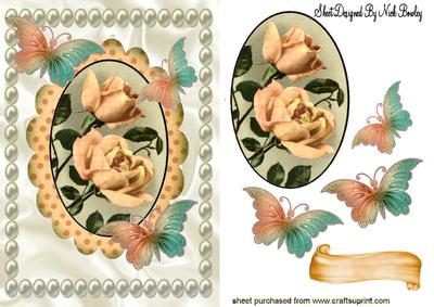 Peach Roses with Butterflies & Pearls