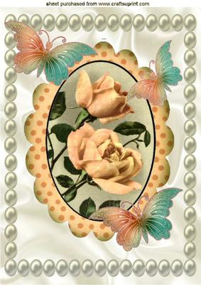 Peach Roses with Butterflies & Pearls A4