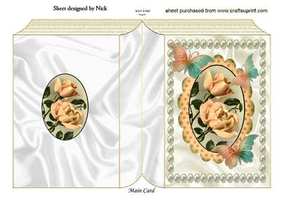 Peach Roses with Butterflies Pearl Frame Folded Book