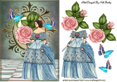 Elegant Lady in Blue Gown with Roses