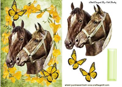 Horses with Daffodils & Butterflies