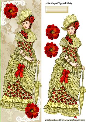 Vintage Lady with Red Flowers Tall Dl
