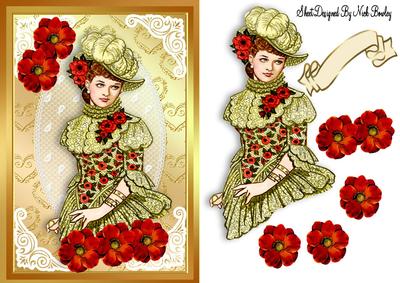 Vintage Lady with Red Flowers
