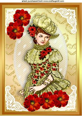 Vintage Lady with Red Flowers A4