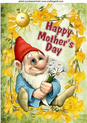 Happy Mothers Day Gnome with Daisies A4