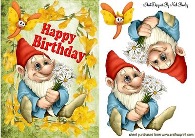 Happy Birthday Gnome with Daisies