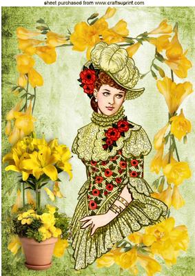 Vintage Lady with Daffodils A4