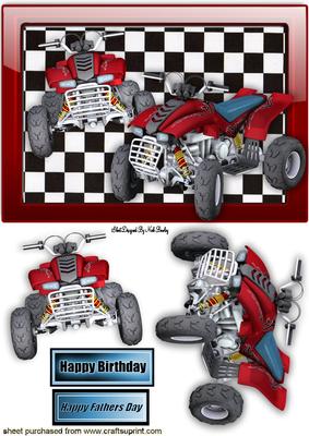 Red Quad Bikes in Glass Frame