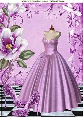 Evening Gown with Lilac Magnolias & Lace Shoes A4