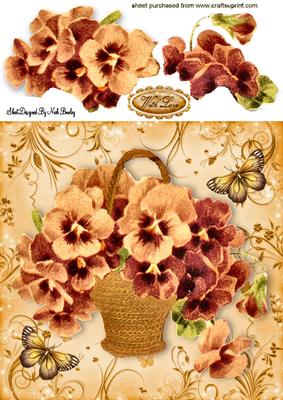 Vintage Peach Pansies in a Basket 8x8