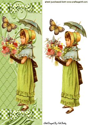 Little Vintage Girl in Bonnet with Flowers Tall Dl