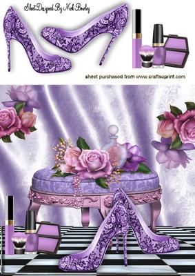 Purple Lace Shoes with Roses & Makeup 8x8