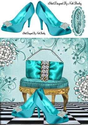 Turq Shoes with Diamond Handbag 8x8