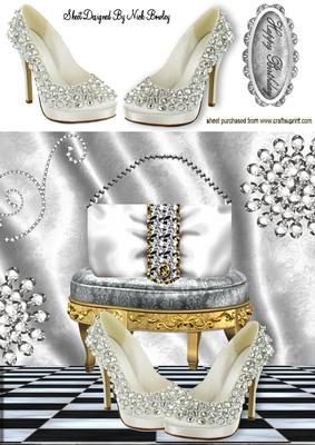 White Shoes with Diamond Handbag 8x8