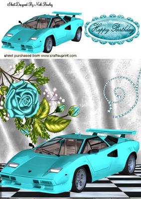 Turq Ferrari with Roses & Diamonds 8x8