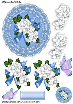 Pretty Blue Lace Doilie with Roses A4