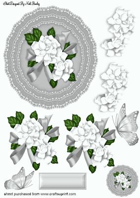 Pretty Silver Lace Doilie with Roses A4