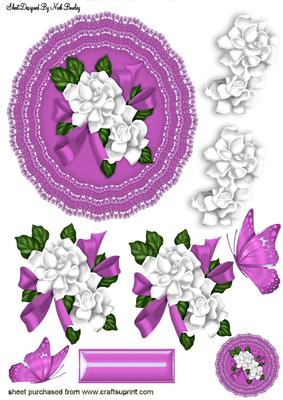 Pink Lace Doilie with Roses & Butterflies A4