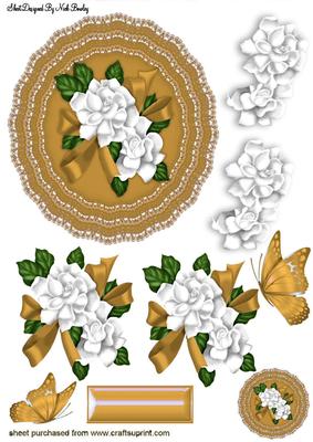 Gold Lace Doilie with Roses & Butterflies A4