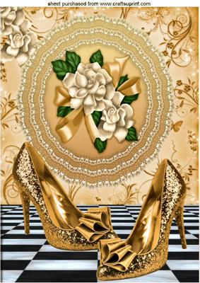 Gold Lace Doilie with Roses & Gold Shoes A4