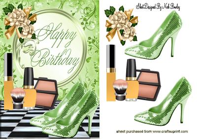 Green Sparkle Shoes, Cream Roses , & Makeup
