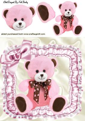 Big Cuddley Pink Teddy Bear with Bow 8x8