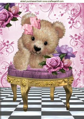 Fuzzy Bear with Pink and Lilac Roses A4