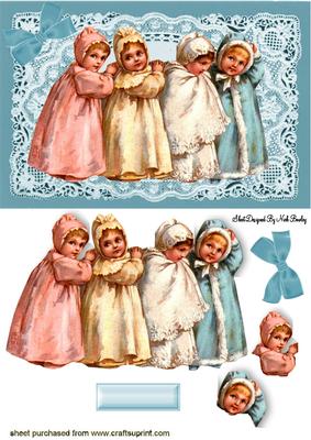 Little Vintage Girls on Lace with Bow