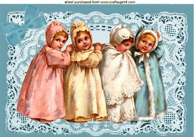 Little Vintage Girls on Lace with Bow A4