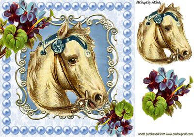 White Vintage Horse with Flowers in Pearl Frame 8x8