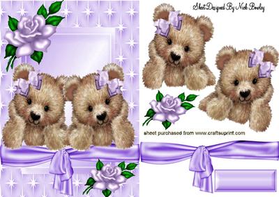 Cute Fuzzy Bears in Lilac Bows with Pretty Roses