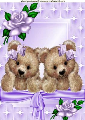 Cute Fuzzy Bears in Lilac Bows with Pretty Roses A4